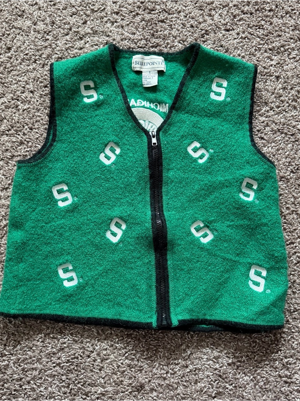 Vintage Michigan State MSU Embroidered Wool Zip Sweater Vest XS/S